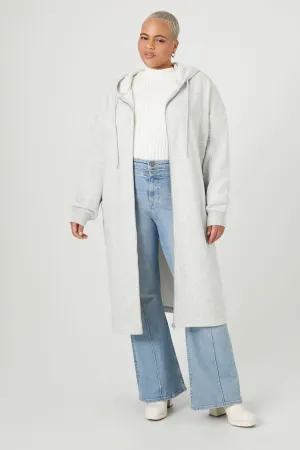 Forever 21 Plus Damen Longline Zip-Up Hoodie Sweatshirt Meliertes Grau Forever 21