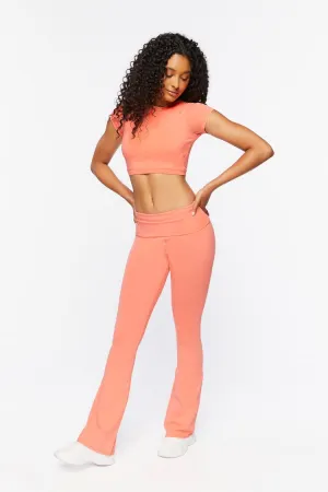 Forever 21 Damen Active Foldover Flare Leggings Lachs Forever 21