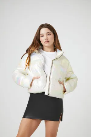 Forever 21 Damen Iridescent Stepptaft Puffer Bubble Jacke Weiß/Mehrfarbig Forever 21