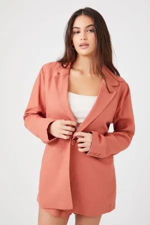 Forever 21 Damen Leinen-Mix Blazer mit Eckigem Ausschnitt in Ton