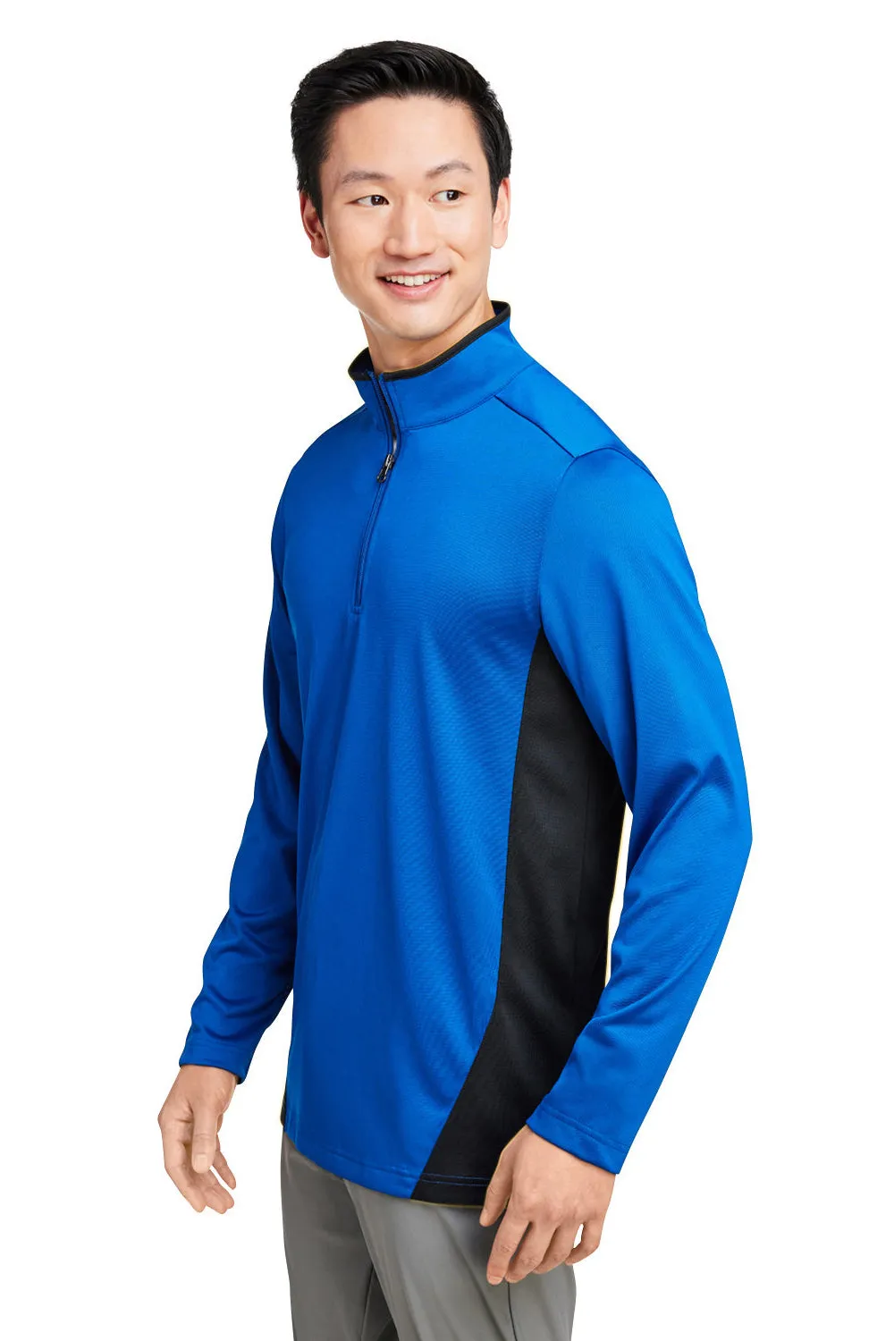 Harriton Herren Flash Performance Feuchtigkeitstransportierendes Colorblock 1/4-Zip Sweatshirt - Echt Royalblau/Schwarz