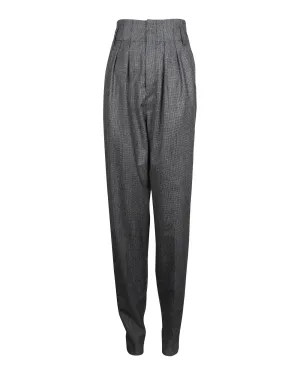 Isabel Marant Plissierte Gerade Hose mit Hoher Taille in Grau aus Virgin Wool