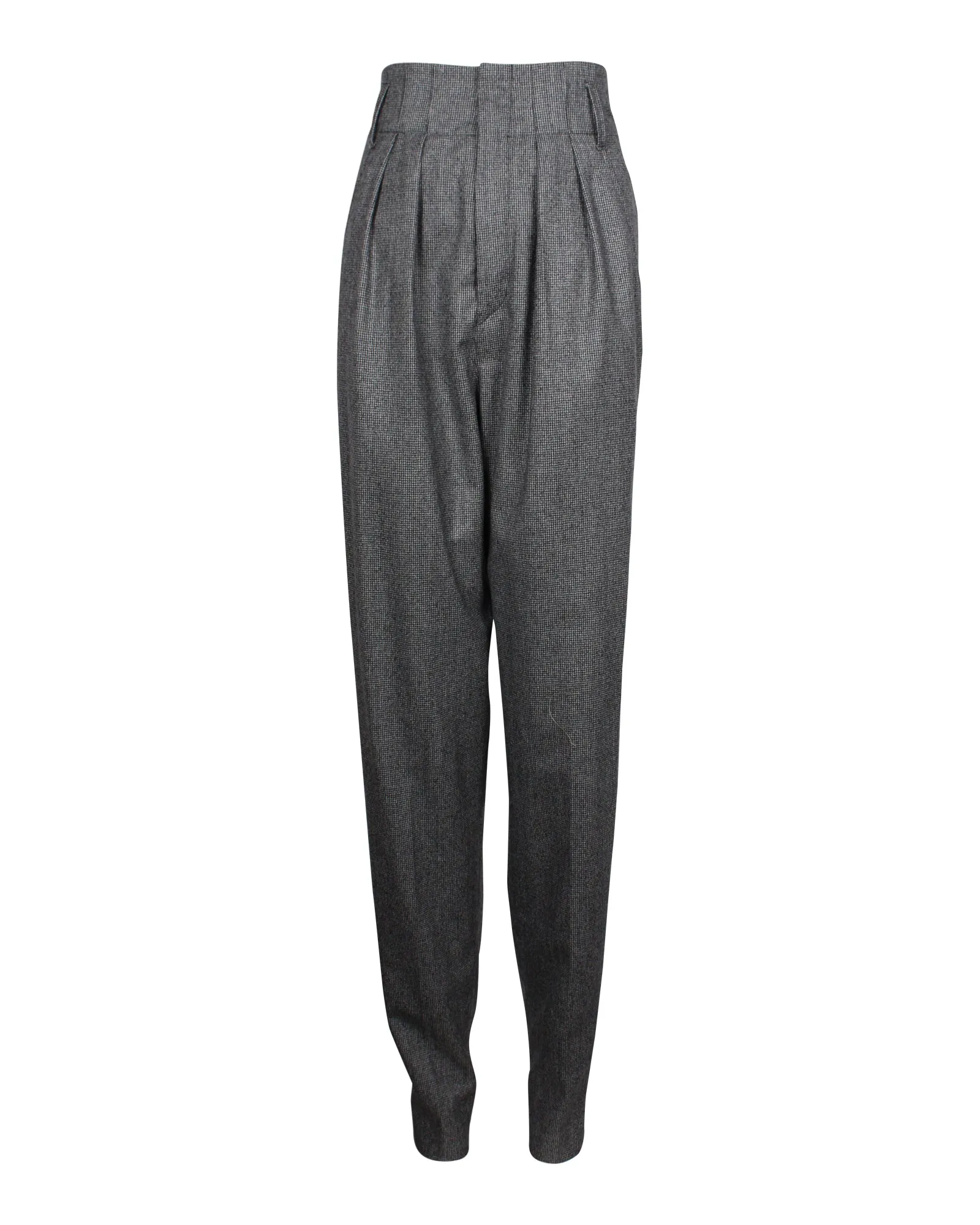 Isabel Marant Plissierte Gerade Hose mit Hoher Taille in Grau aus Virgin Wool