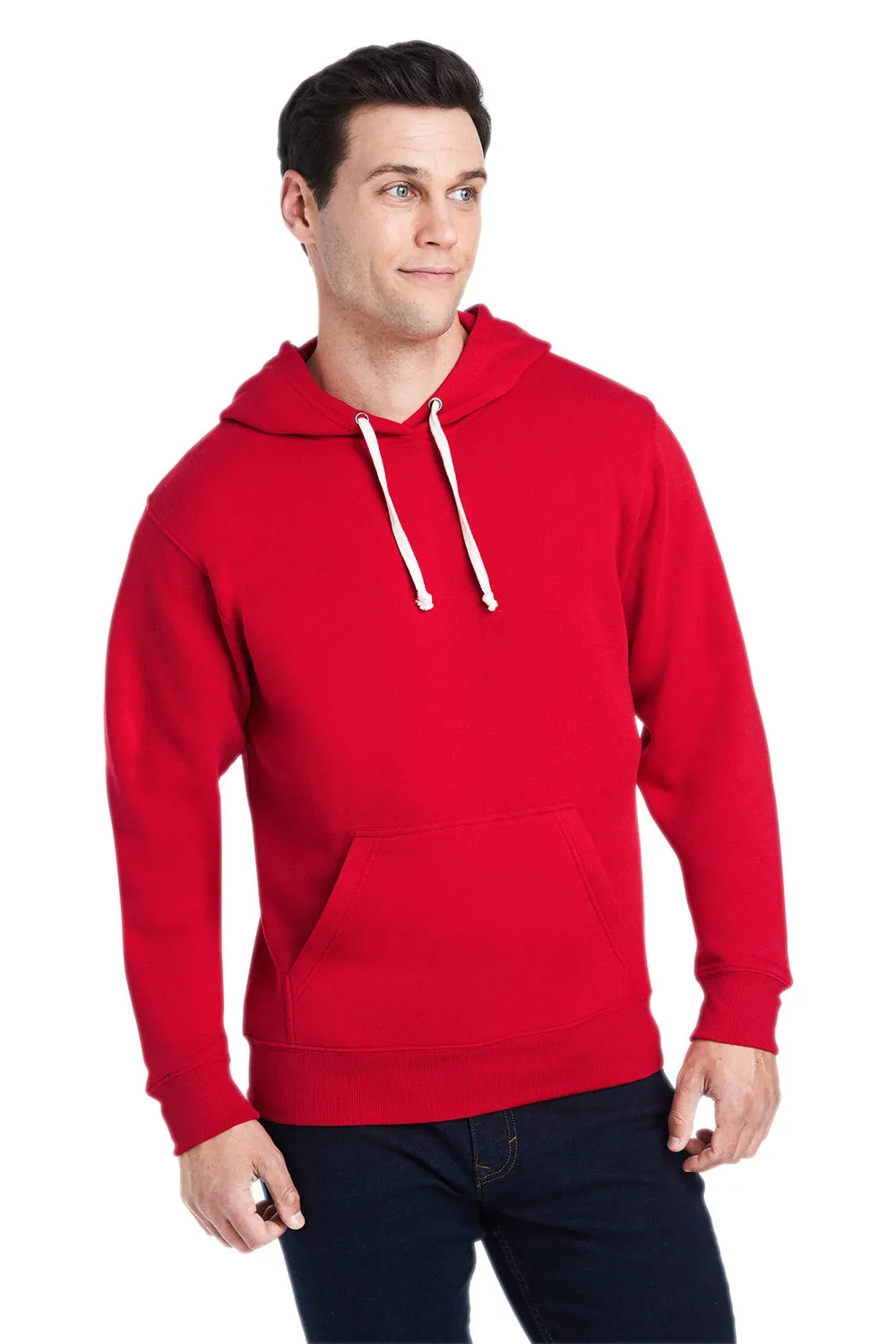 J America Herren Fleece Kapuzenpullover mit Kangaroo-Tasche - Einfarbig Rot