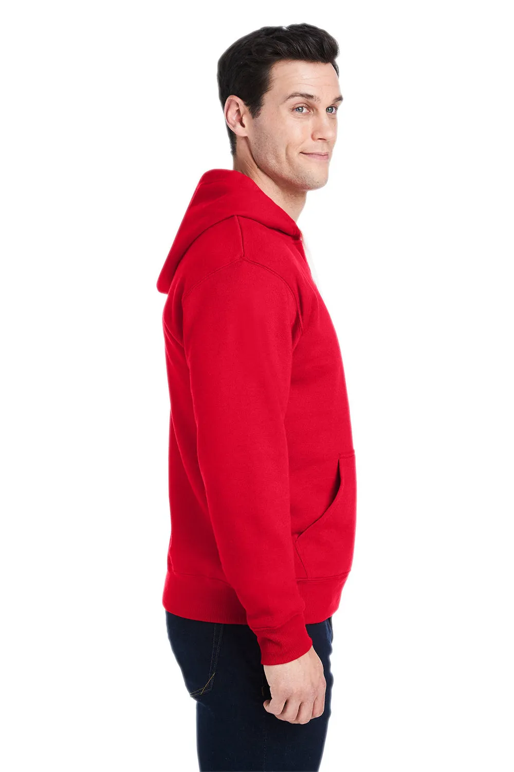 J America Herren Fleece Kapuzenpullover mit Kangaroo-Tasche - Einfarbig Rot