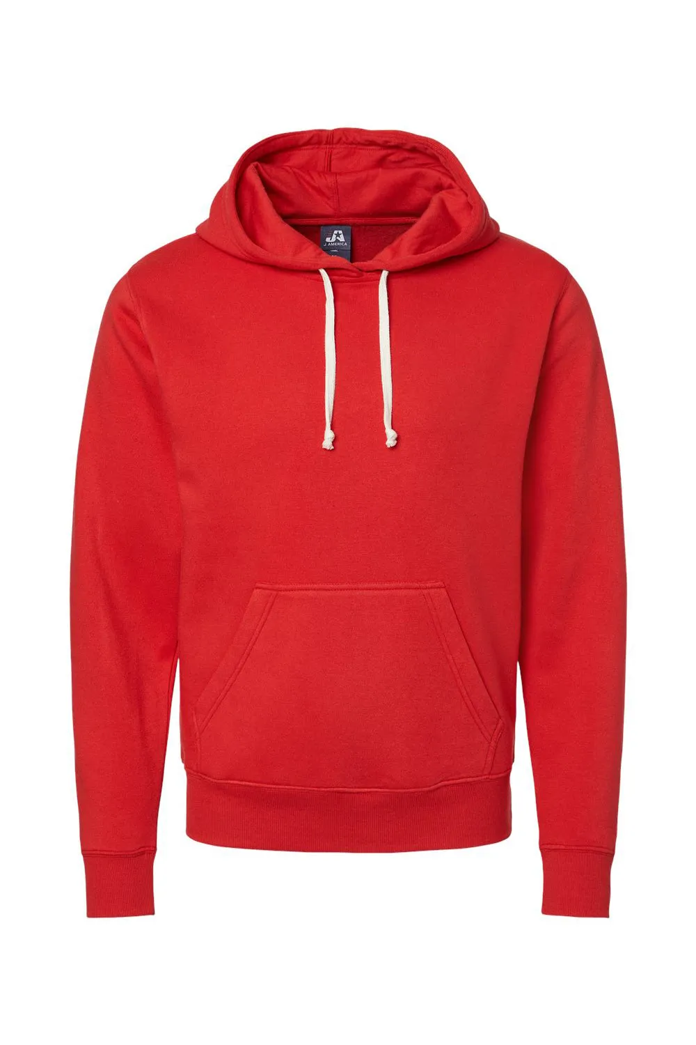 J America Herren Fleece Kapuzenpullover mit Kangaroo-Tasche - Einfarbig Rot
