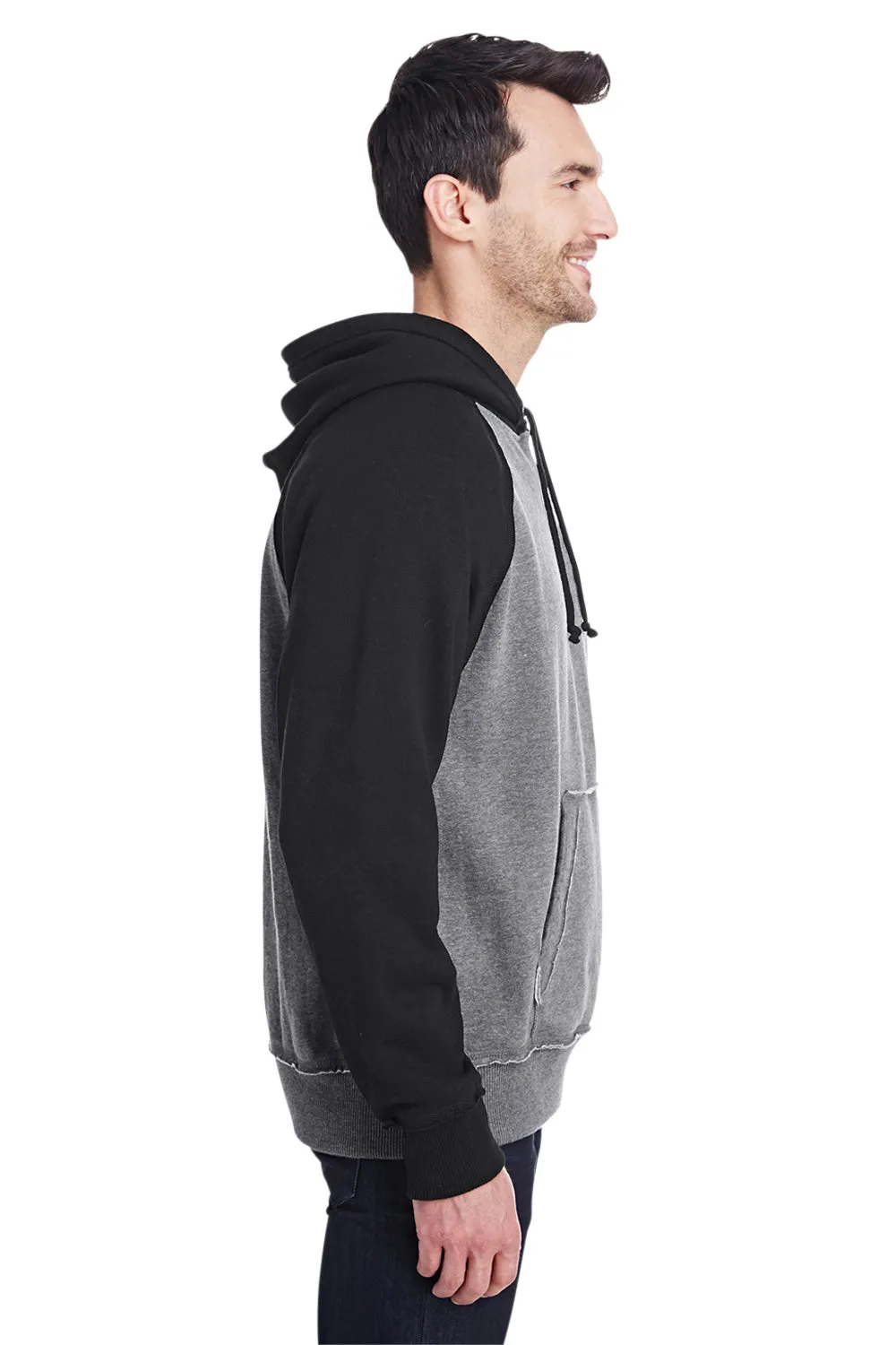 J America Herren Vintage Kapuzenpullover mit Brusttasche - Rauchgrau/Schwarz