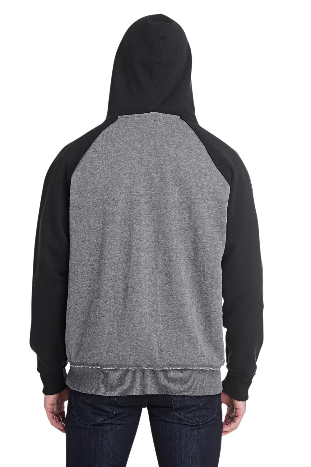 J America Herren Vintage Kapuzenpullover mit Brusttasche - Rauchgrau/Schwarz