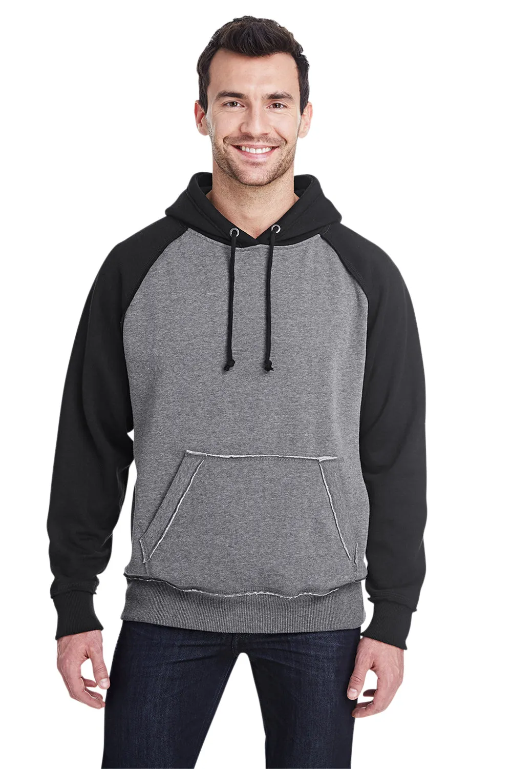 J America Herren Vintage Kapuzenpullover mit Brusttasche - Rauchgrau/Schwarz