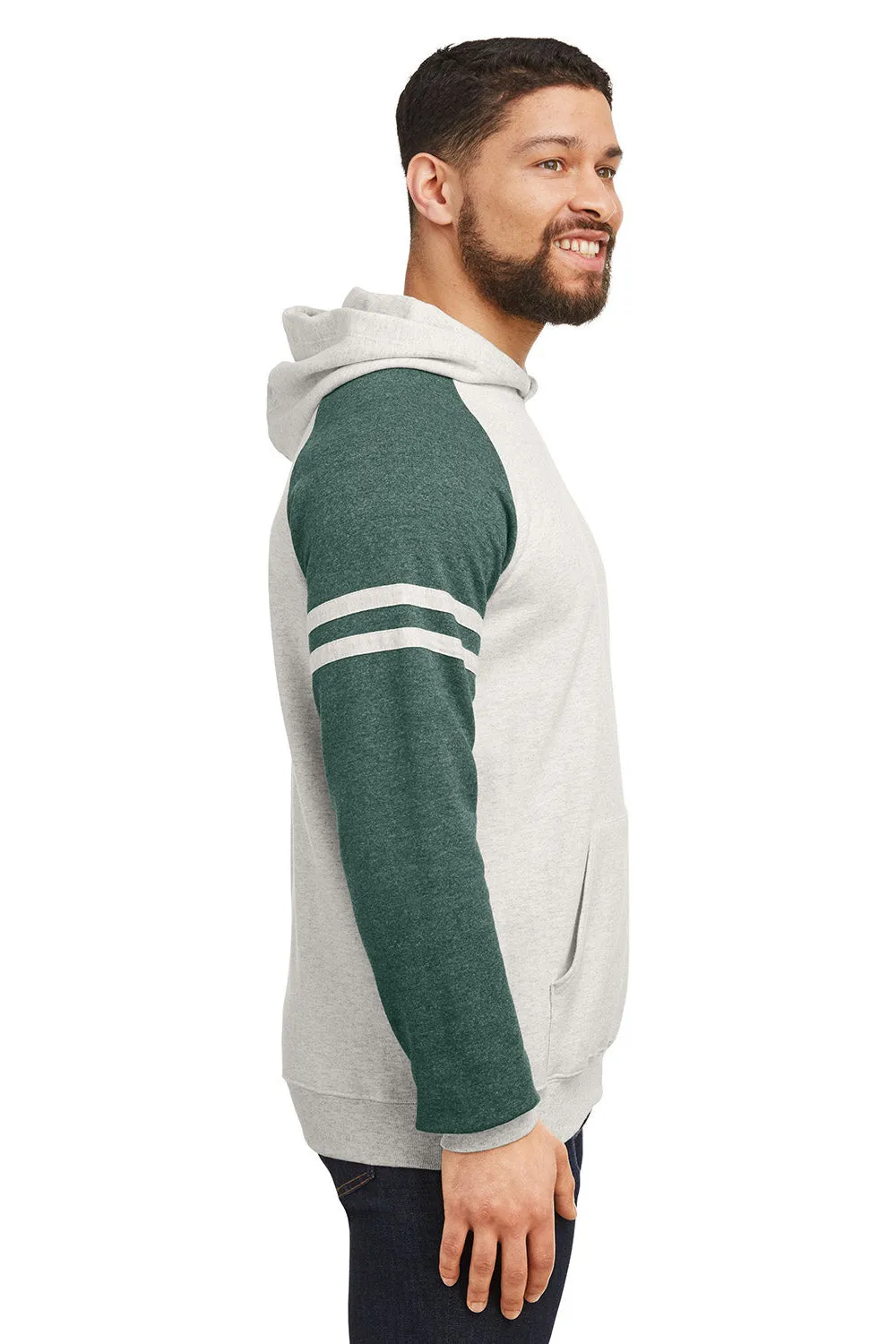 Jerzees Herren NuBlend Fleece Varsity Colorblock Kapuzenpullover mit Kangaroo-Tasche - Heather Oatmeal/Waldgrün