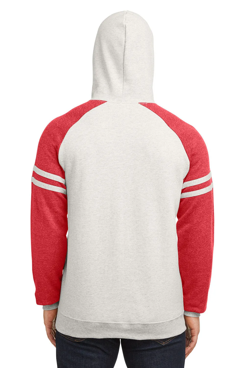 Jerzees Herren NuBlend Fleece Varsity Colorblock Kapuzenpullover Hoodie mit Kangaroo-Tasche - Heather Oatmeal/Rot