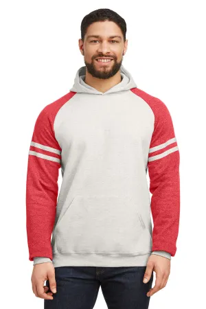 Jerzees Herren NuBlend Fleece Varsity Colorblock Kapuzenpullover Hoodie mit Kangaroo-Tasche - Heather Oatmeal/Rot
