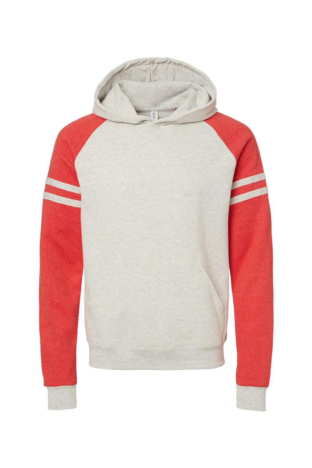 Jerzees Herren NuBlend Fleece Varsity Colorblock Kapuzenpullover Hoodie mit Kangaroo-Tasche - Heather Oatmeal/Rot