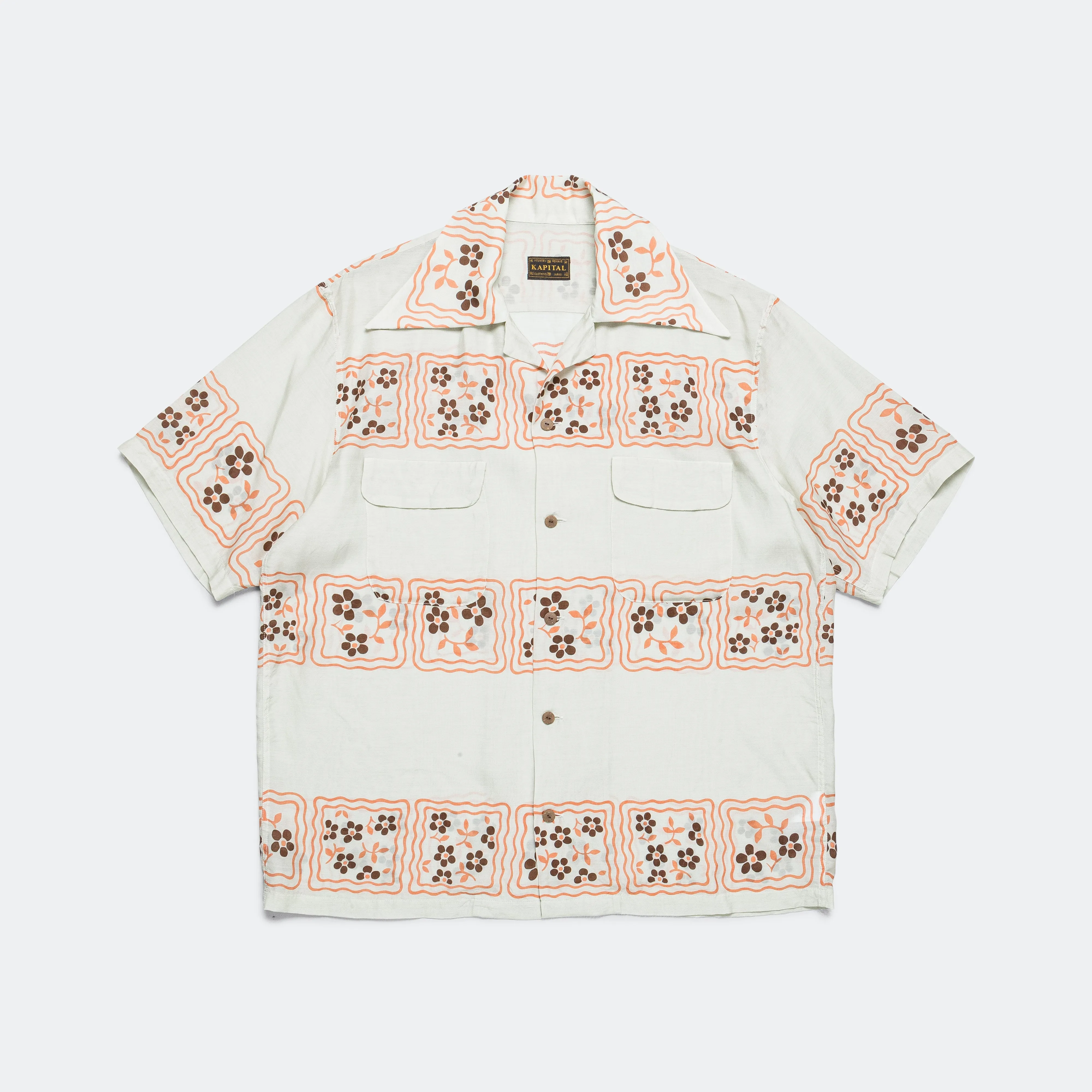 Kapital Clothing Seiden-Rayon COOKIE WRANGLE Kragen Aloha-Hemd - Ecru