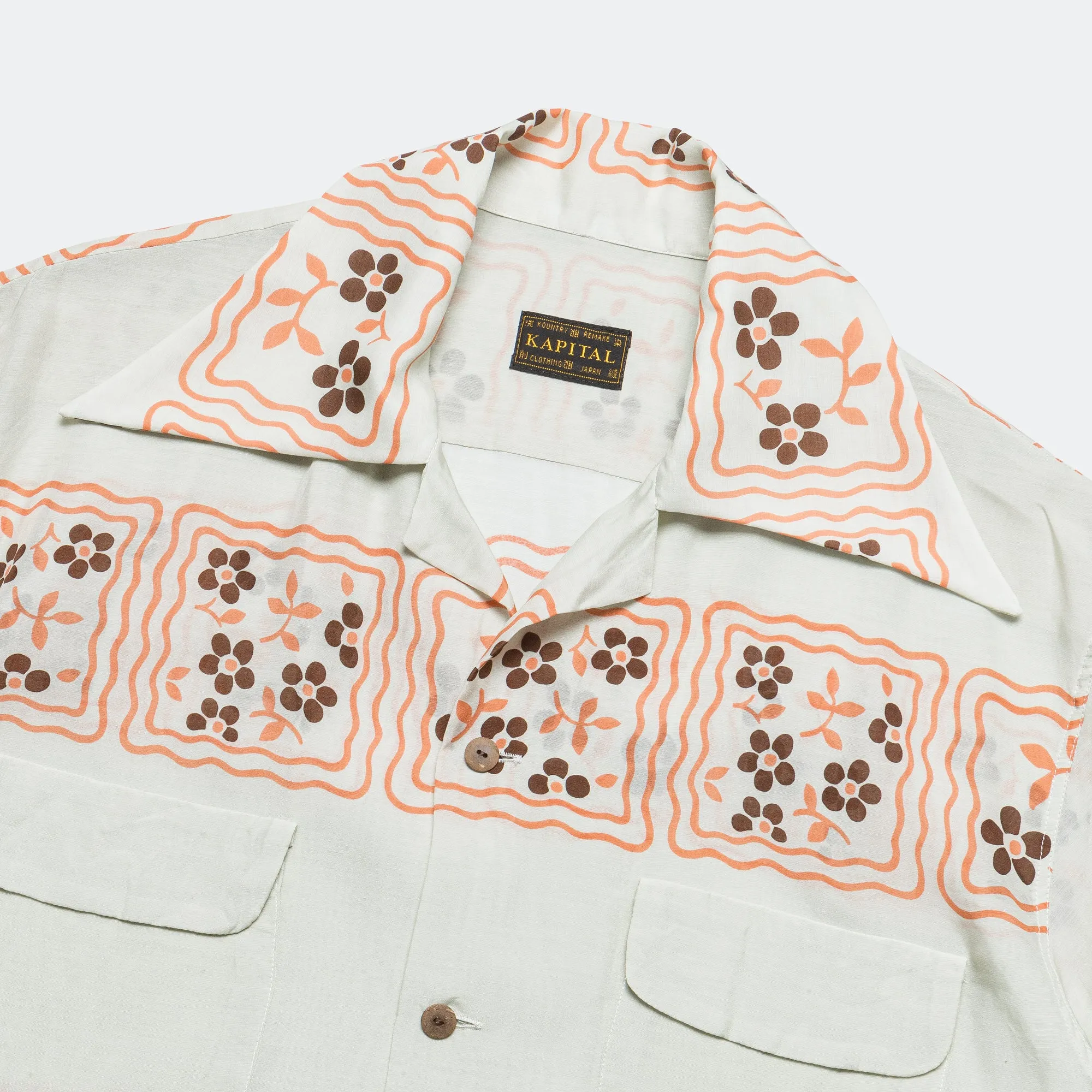 Kapital Clothing Seiden-Rayon COOKIE WRANGLE Kragen Aloha-Hemd - Ecru