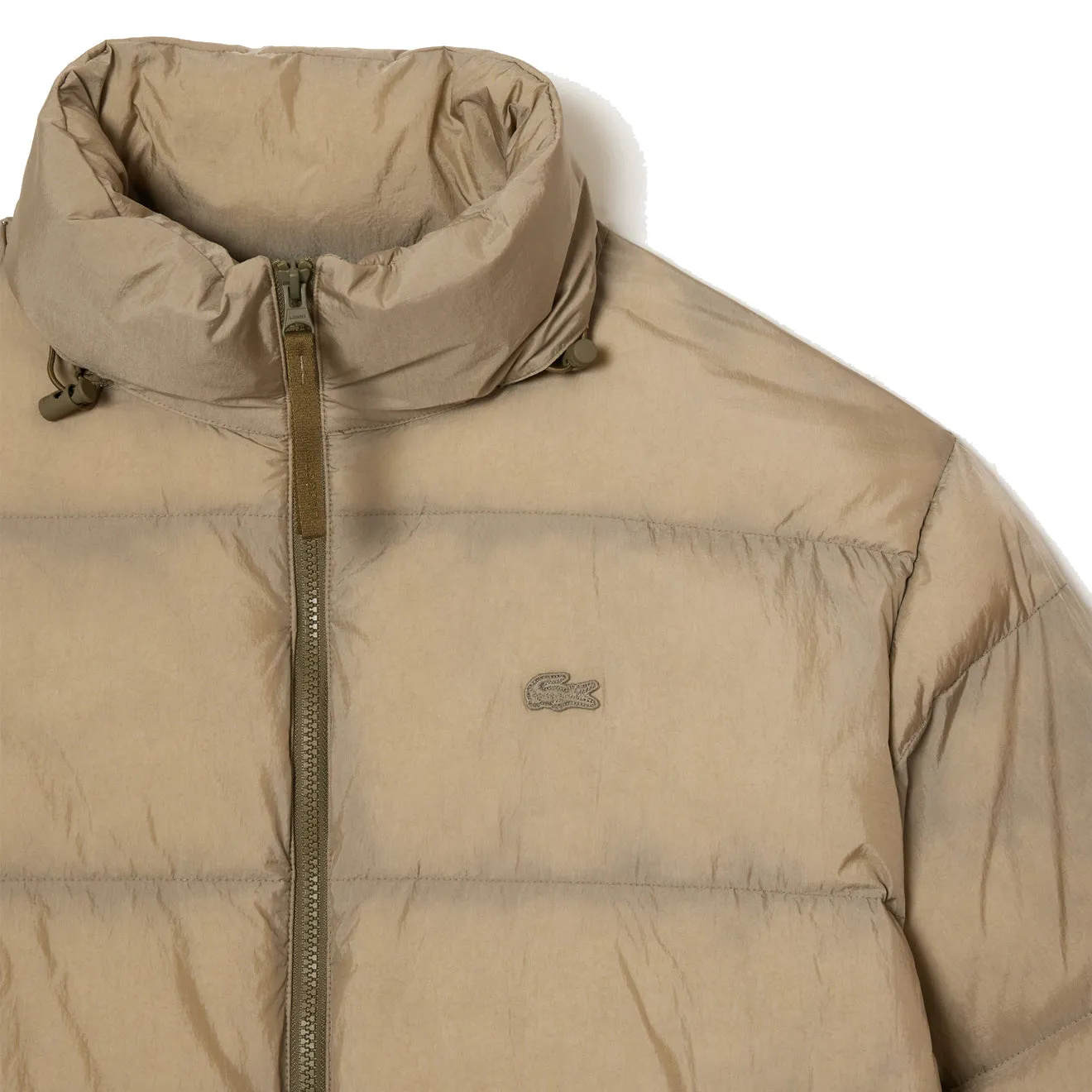 Lacoste Kurze wasserabweisende Daunenjacke Khaki Grün