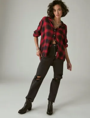 Lucky Brand Cloud Plaid Boyfriend Hemd Rot Schwarz Karo Lucky Brand