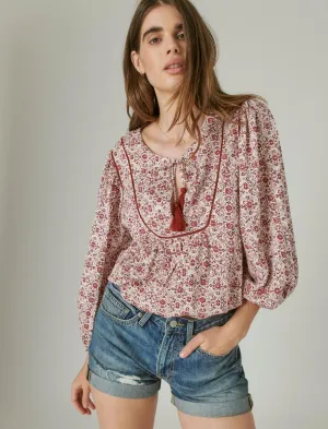 Lucky Brand Bluse im Bauernstil mit Blumenmuster in Bordeaux und Mehrfarben von Lucky Brand