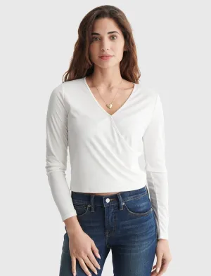Lucky Brand Langarm-Surplice-Rippstrick-Oberteil Marshmallow Lucky Brand