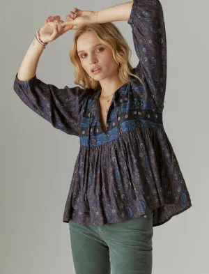 Lucky Brand Print Mix Bauernbluse Schwarz Multi Lucky Brand