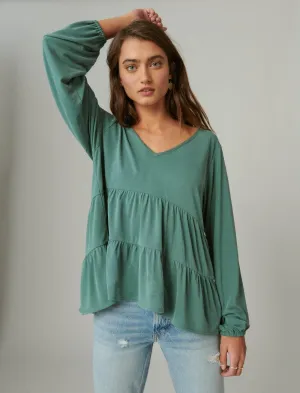 Lucky Brand Sandwash Etagen-Tunika Salbeibürste Grün Lucky Brand