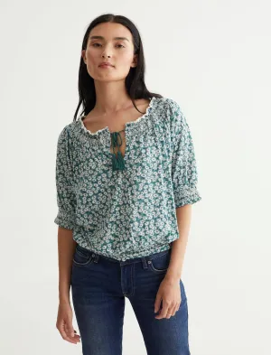Lucky Brand Kurzarm-Bauernbluse mit Bindegürtel in Salbeigrün Lucky Brand