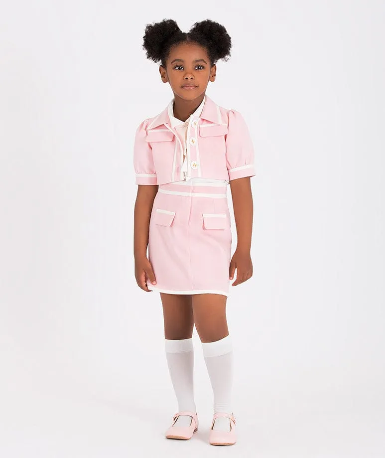 Mama Luma Girls Kontraststich Crop Bolero in Pink