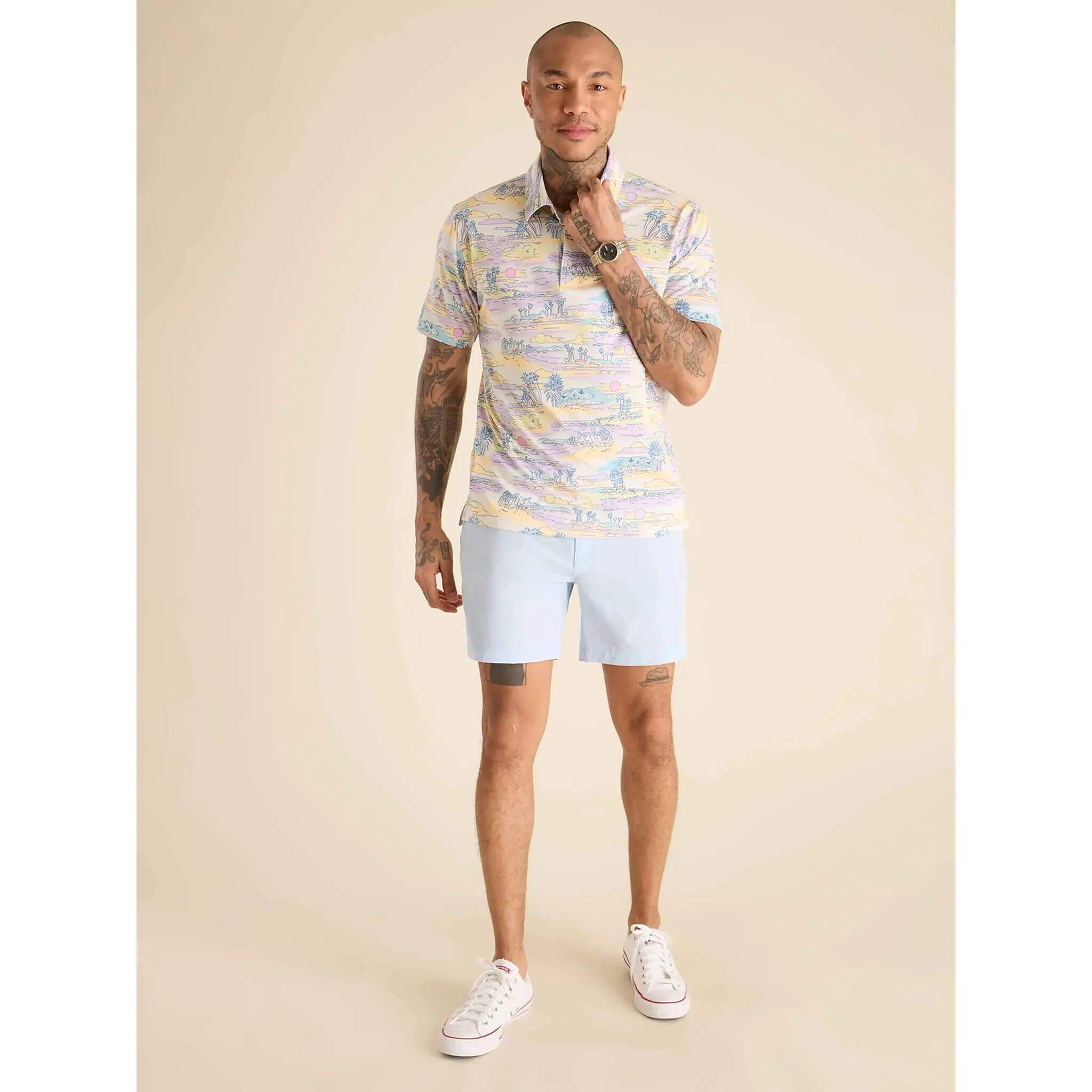 Herren Johnnie-O Chubbies 6-Zoll The Powder Puff Blues Performance Shorts - Hell/Pastellblau