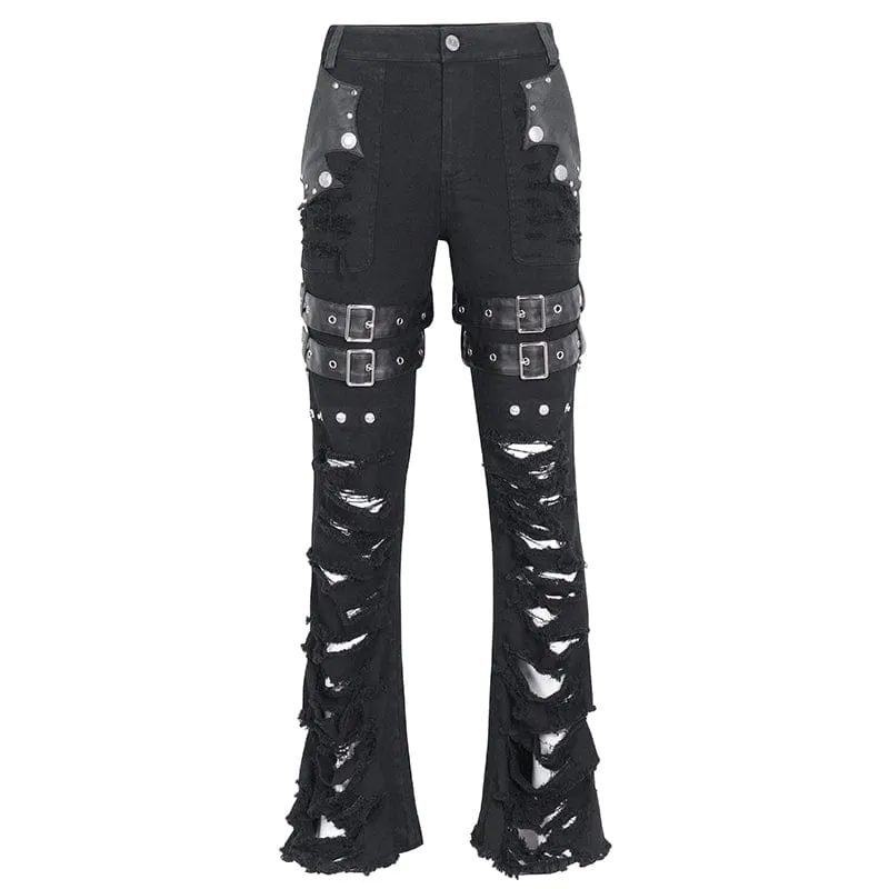 Herren-Punk-Hose mit Rissen und Fransen
