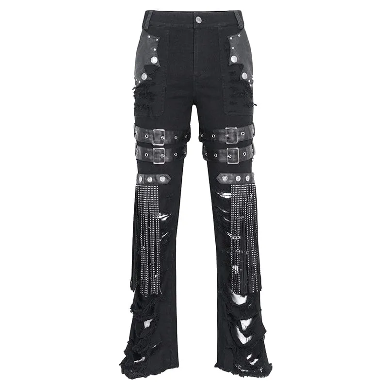 Herren-Punk-Hose mit Rissen und Fransen