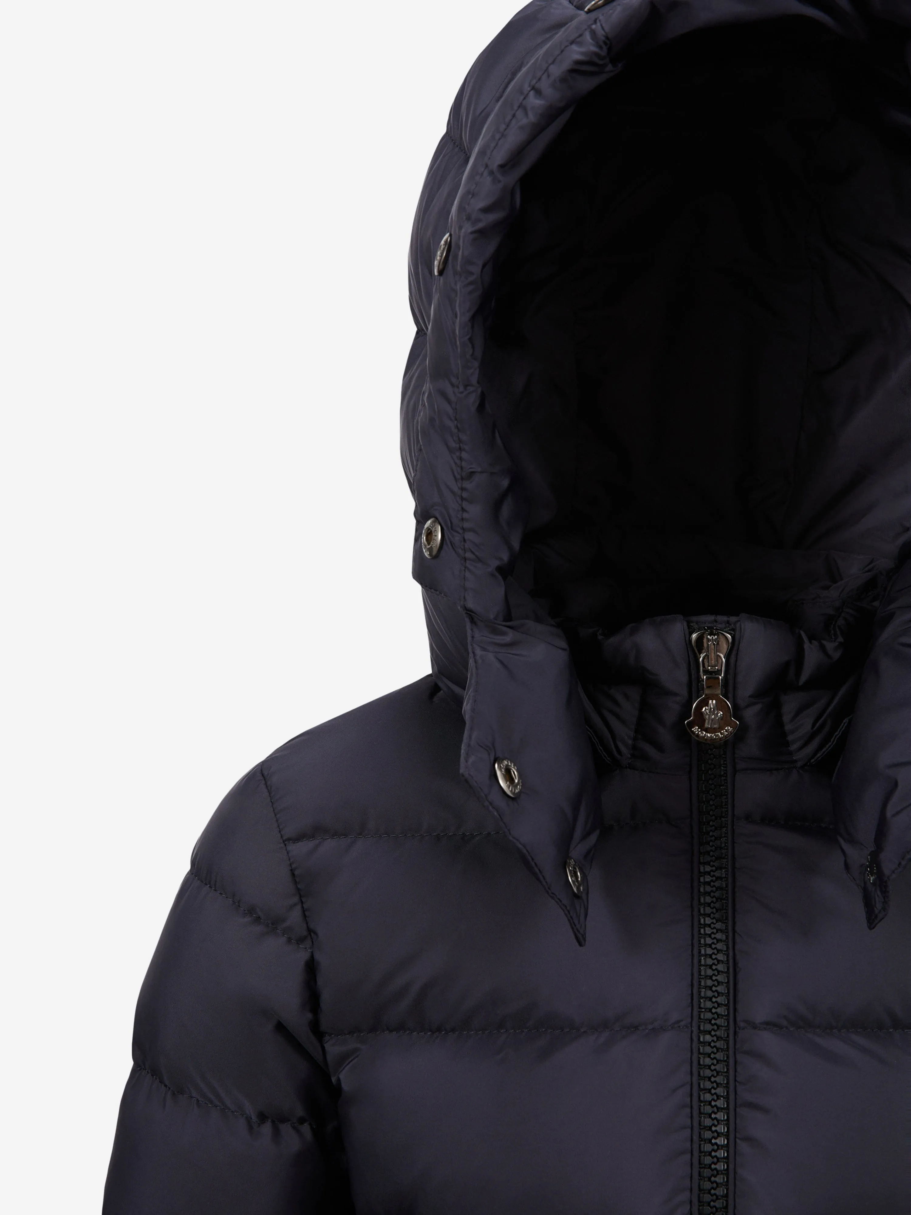 Moncler Enfant Mädchen Abelle Kapuzen-Shearling-Daunenmantel in Marine