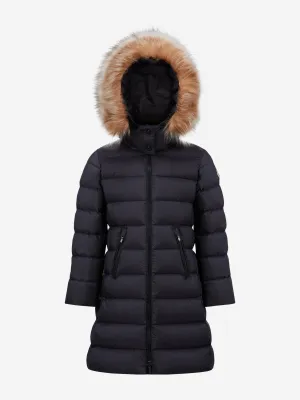 Moncler Enfant Mädchen Abelle Kapuzen-Shearling-Daunenmantel in Marine