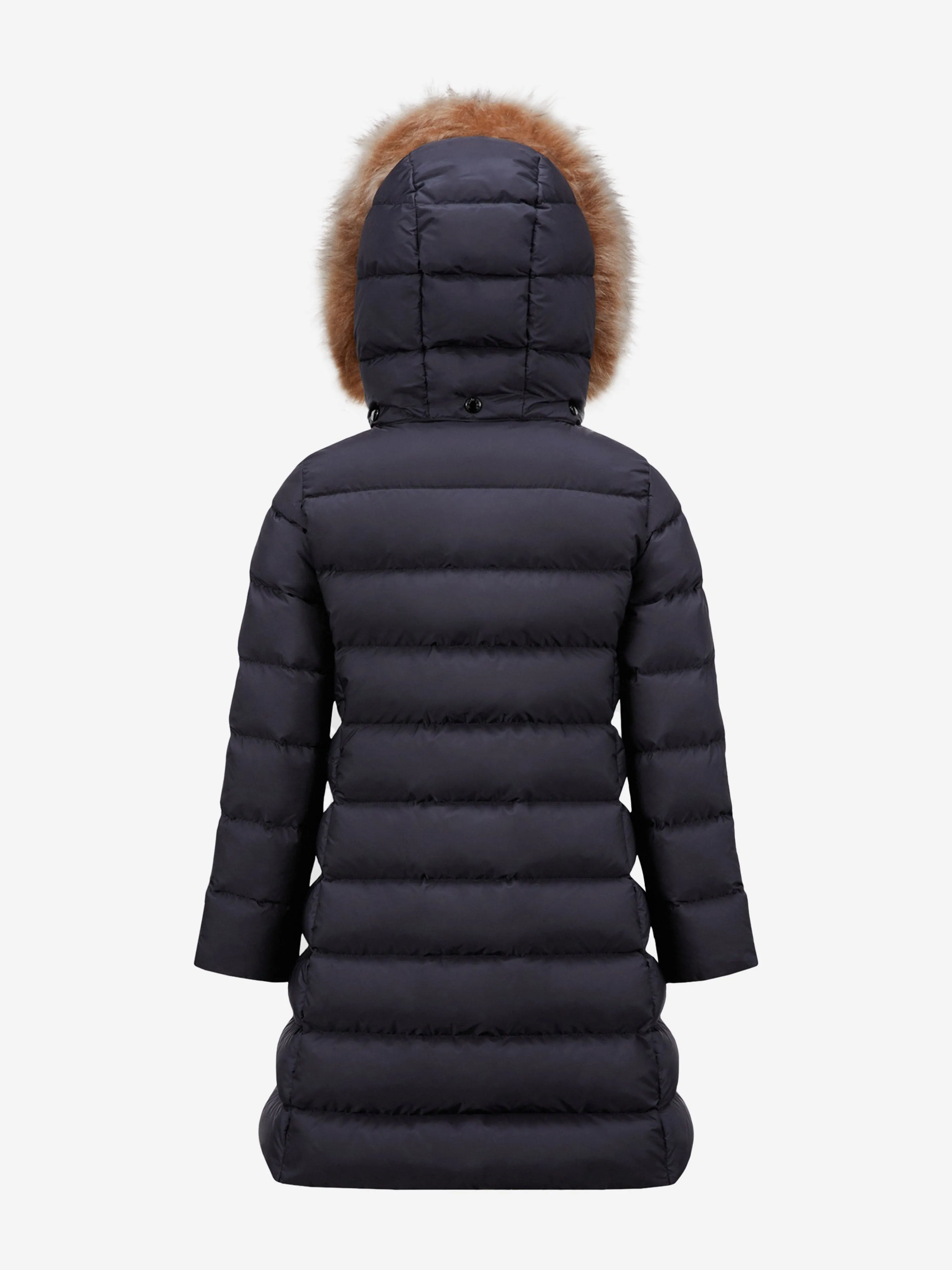 Moncler Enfant Mädchen Abelle Kapuzen-Shearling-Daunenmantel in Marine