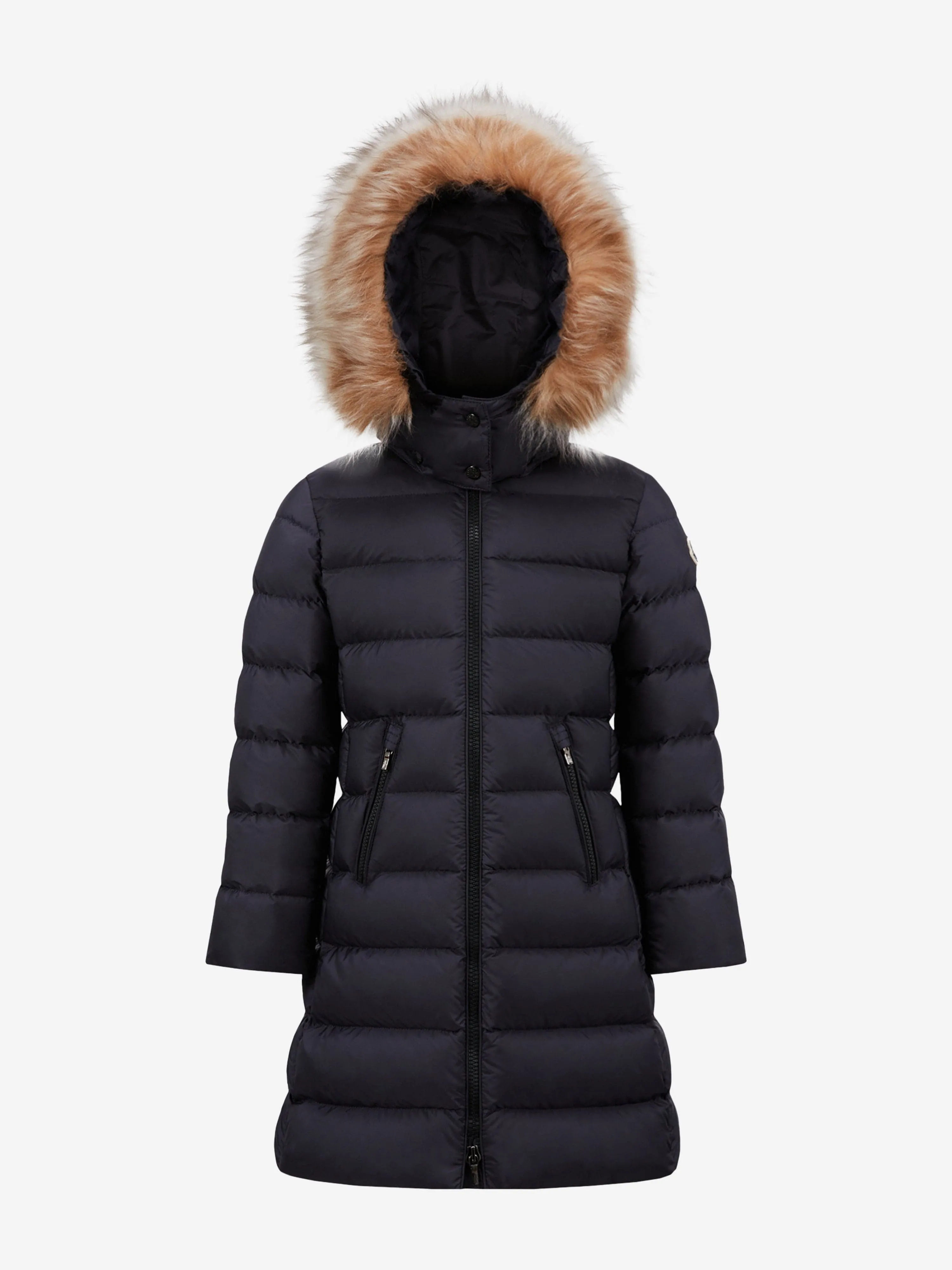 Moncler Enfant Mädchen Abelle Kapuzen-Shearling-Daunenmantel in Marine