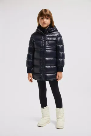 Moncler Enfant Mädchen Daunengefütterte Dacca Lange Parka in Marine