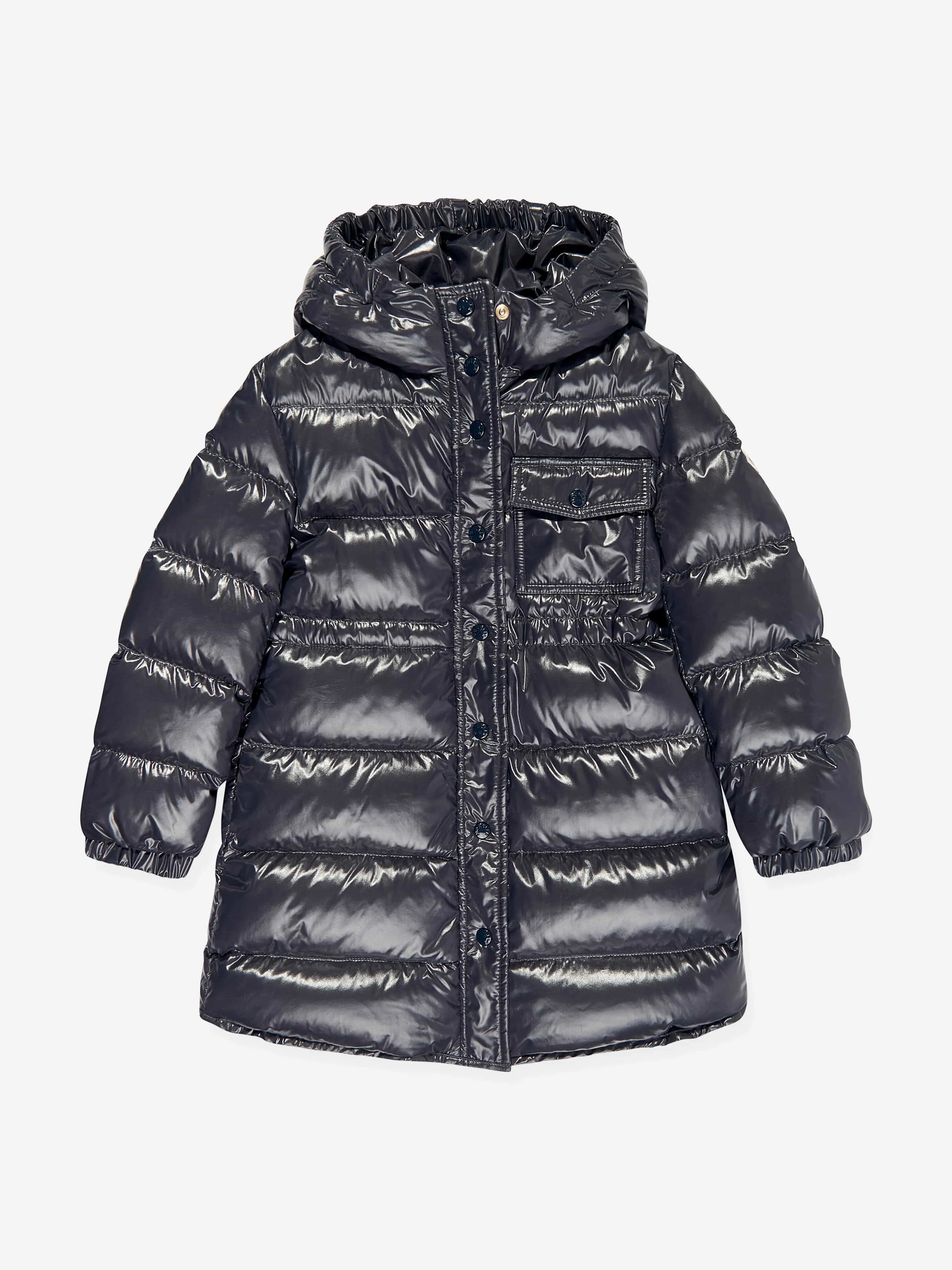 Moncler Enfant Mädchen Daunengefütterte Dacca Lange Parka in Marine