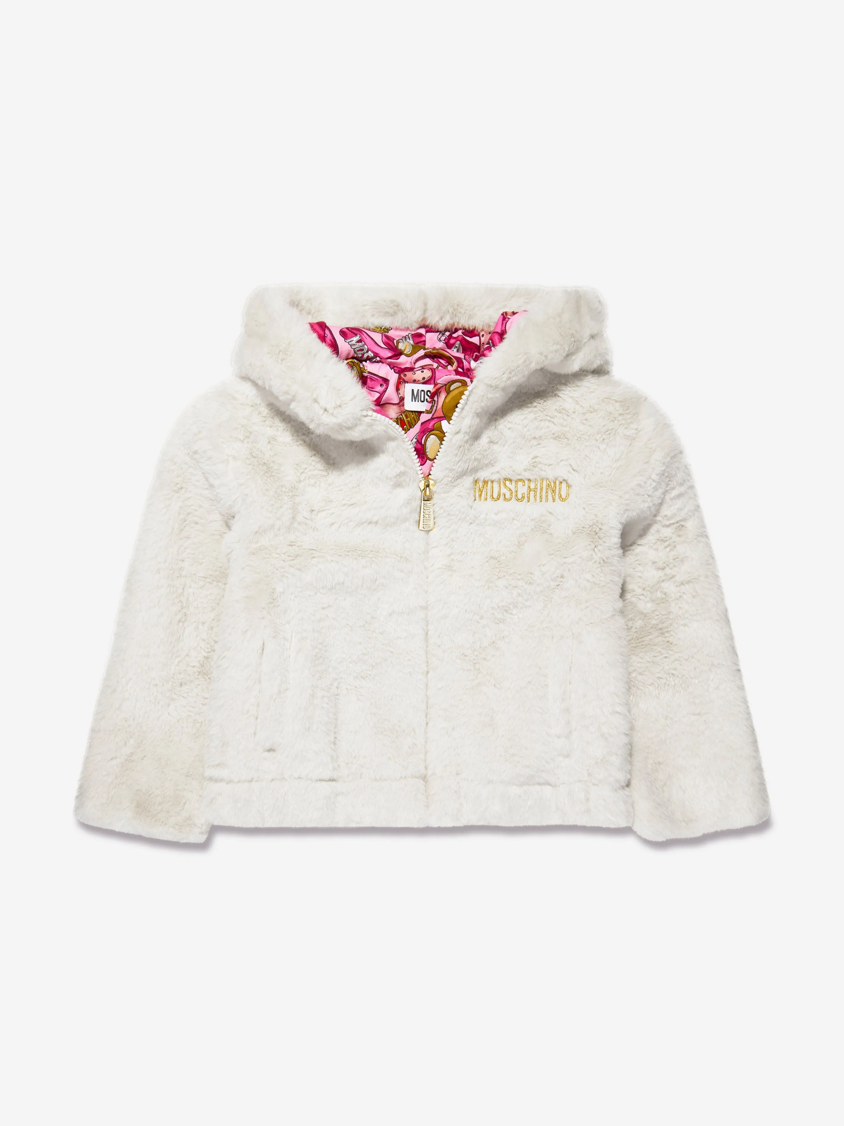 Moschino Mädchen Kapuzenjacke mit Reißverschluss in Elfenbein
