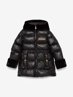 Moschino Girls Logo Pufferjacke in Schwarz