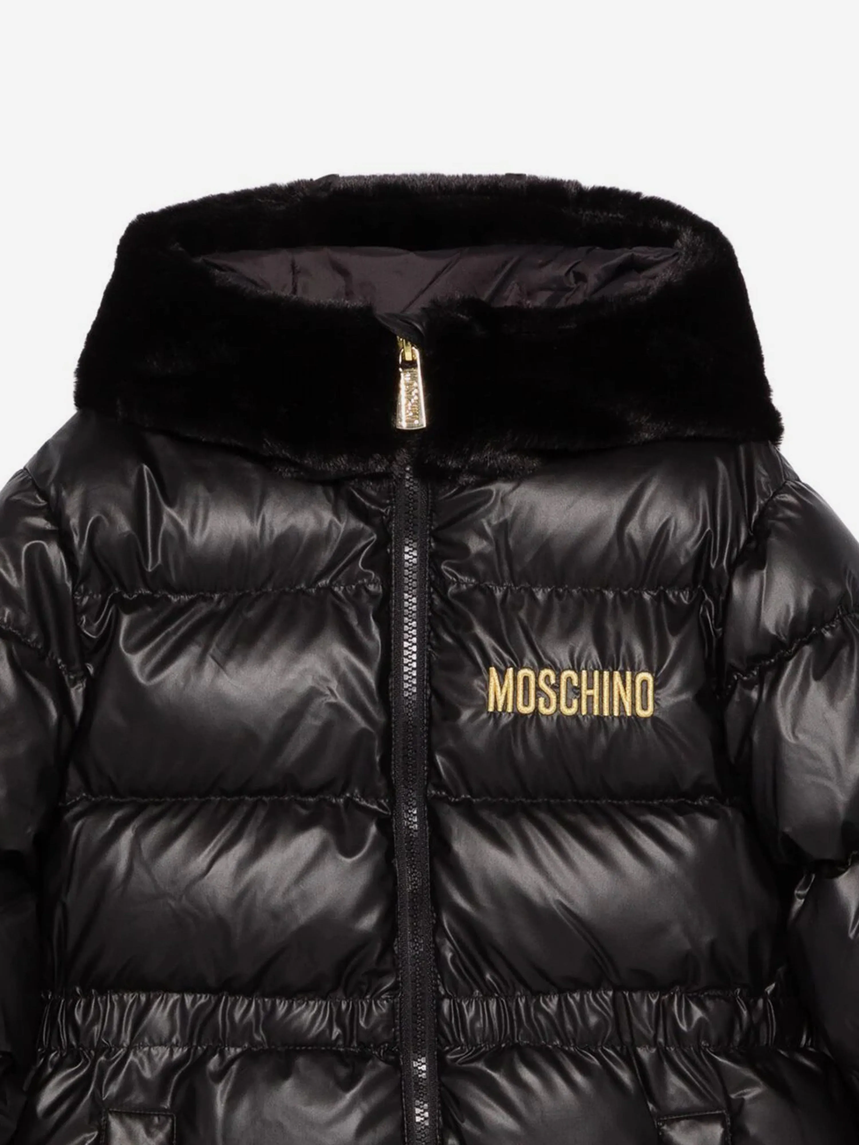 Moschino Girls Logo Pufferjacke in Schwarz