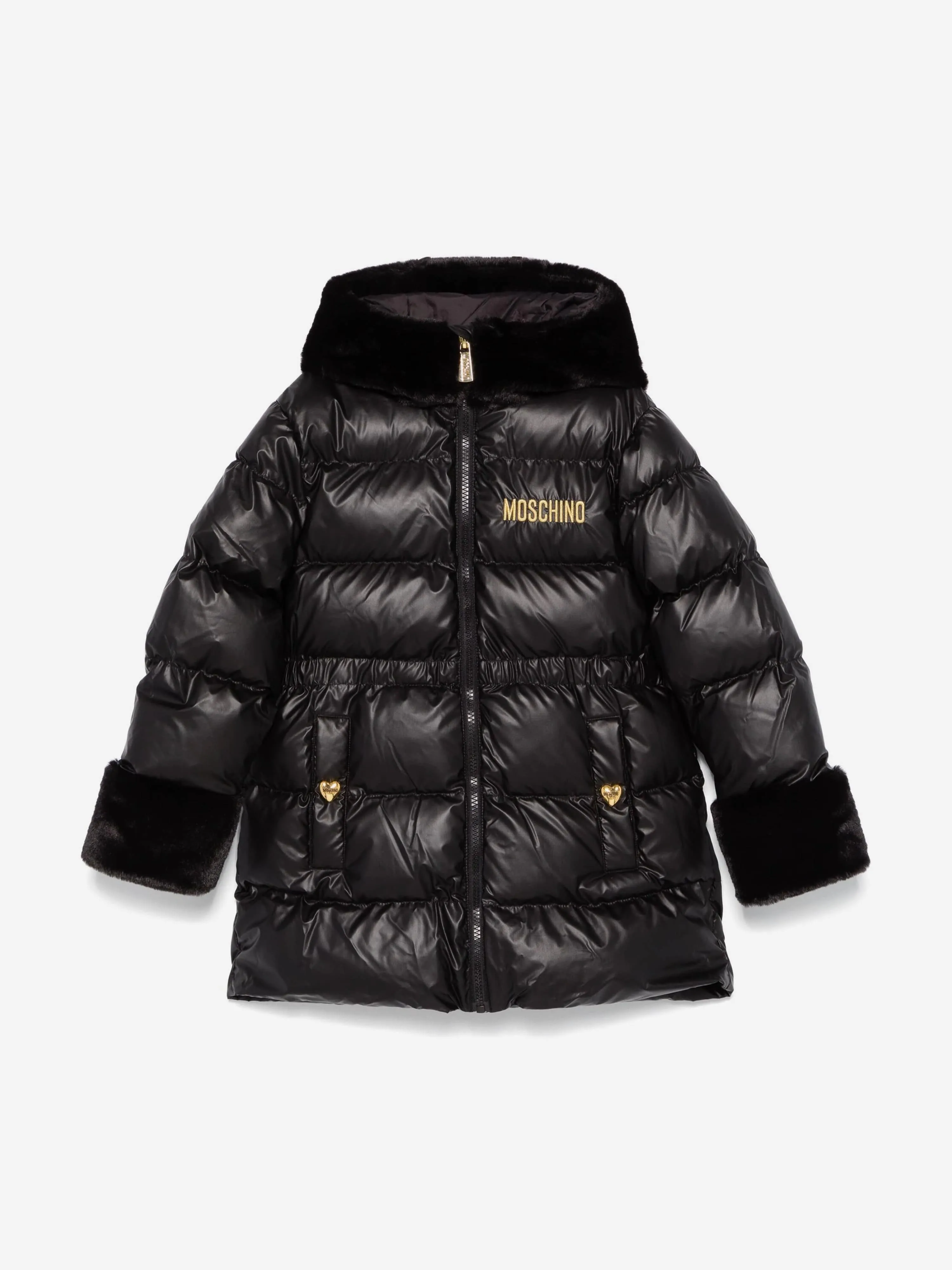 Moschino Girls Logo Pufferjacke in Schwarz
