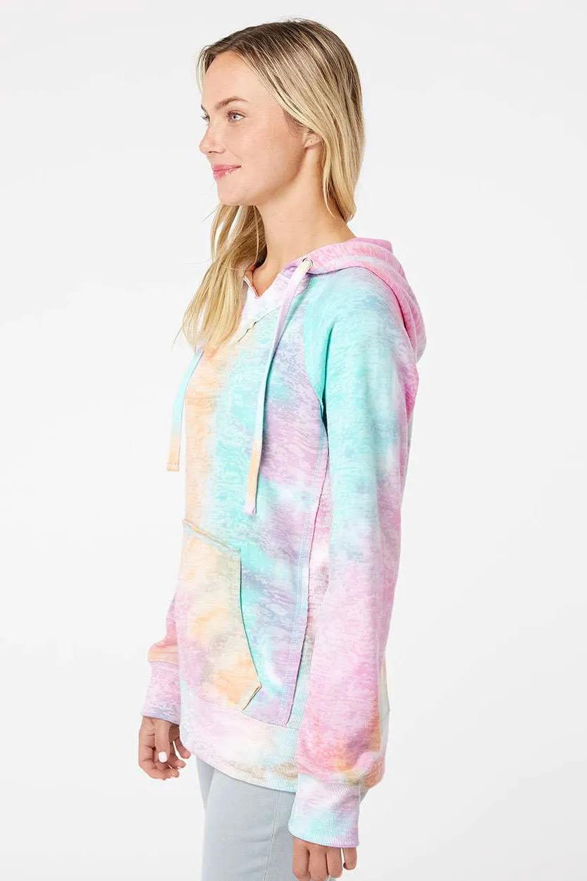MV Sport Damen Courtney Burnout V-Ausschnitt Kapuzenpullover Hoodie mit Beuteltasche - Regenbogen Sorbet