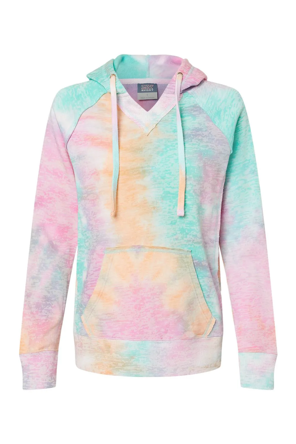 MV Sport Damen Courtney Burnout V-Ausschnitt Kapuzenpullover Hoodie mit Beuteltasche - Regenbogen Sorbet