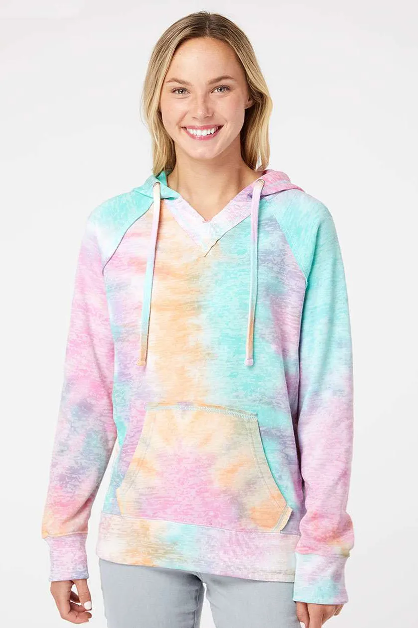 MV Sport Damen Courtney Burnout V-Ausschnitt Kapuzenpullover Hoodie mit Beuteltasche - Regenbogen Sorbet