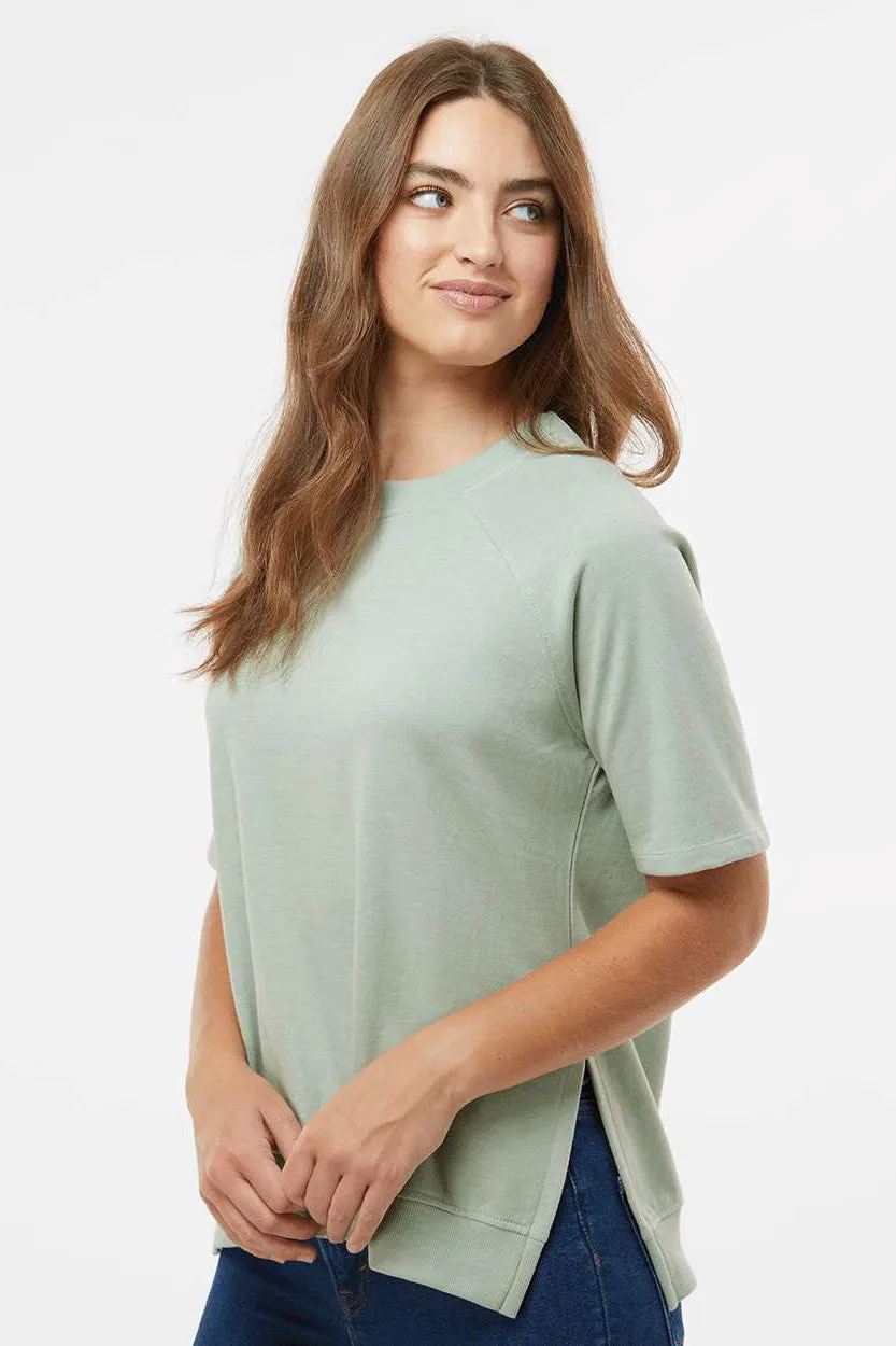 MV Sport Damen French Terry Kurzarm Sweatshirt mit Rundhalsausschnitt - Grünstein