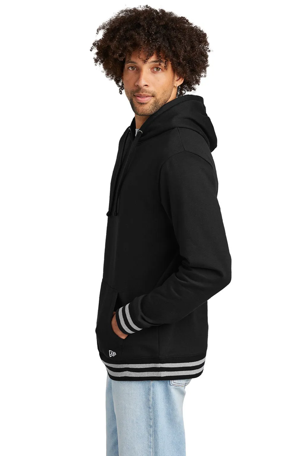 New Era Herren Comeback Fleece Kapuzenpullover Hoodie mit Kangaroo-Tasche - Schwarz/Heather Grau