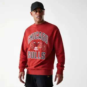 New Era Sweatshirts und Hoodies Chicago Bulls NBA Blumenmuster Rot Übergroßer Crewneck Pullover