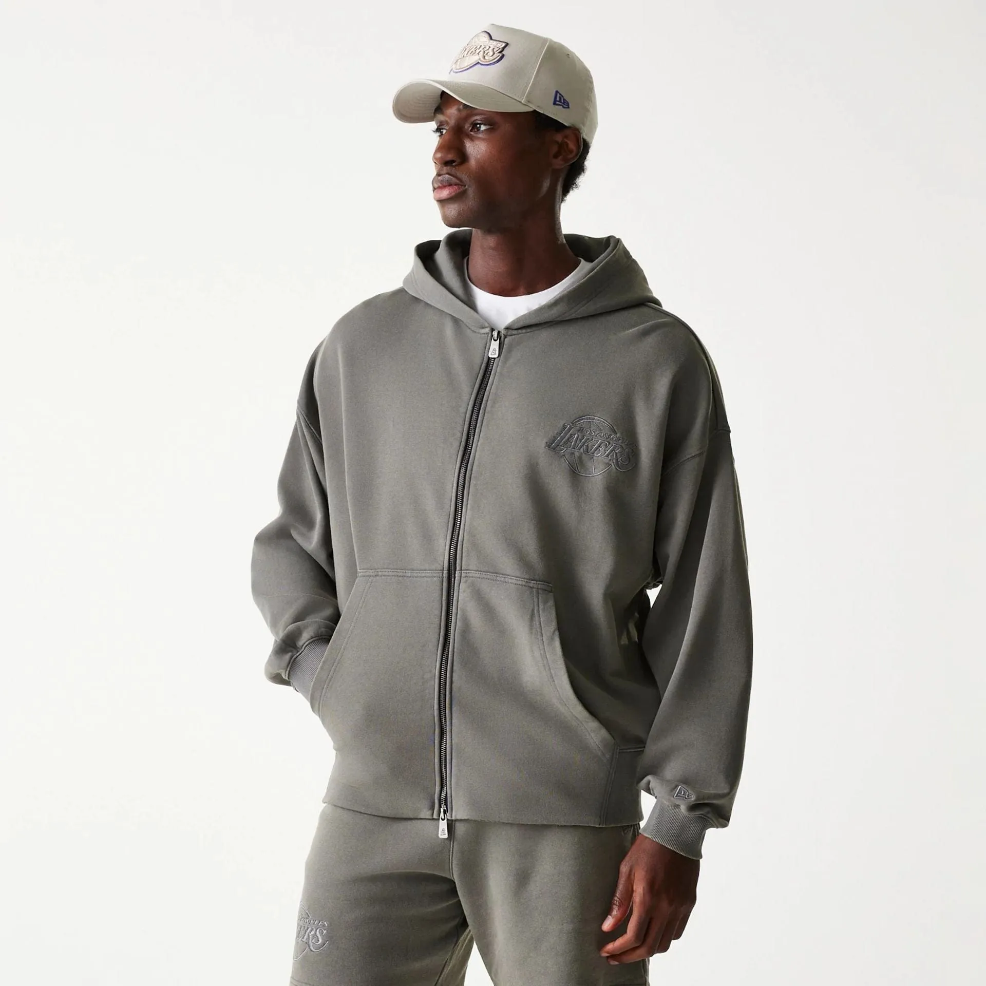 New Era Sweatshirts und Hoodies LA Lakers NBA Gewaschener Grauer Full-Zip-Hoodie