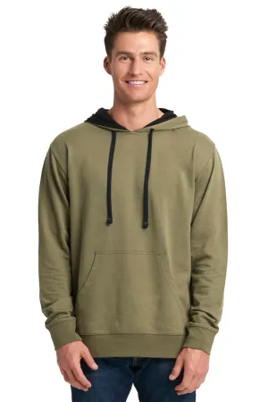 Next Level Herren French Terry Fleece Kapuzenpullover mit Kangaroo-Tasche - Militärgrün/Schwarz