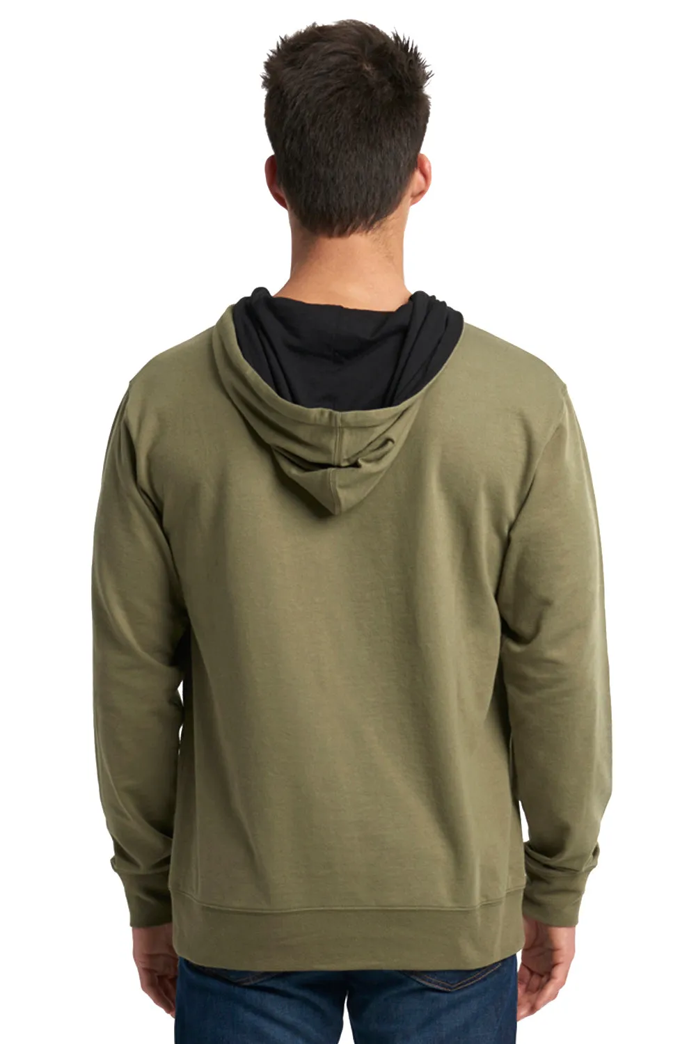 Next Level Herren French Terry Fleece Kapuzenpullover mit Kangaroo-Tasche - Militärgrün/Schwarz