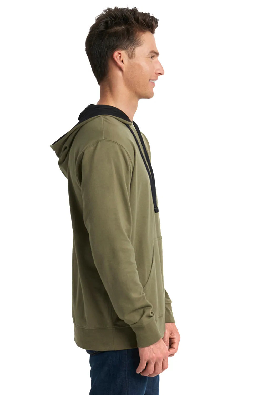 Next Level Herren French Terry Fleece Kapuzenpullover mit Kangaroo-Tasche - Militärgrün/Schwarz